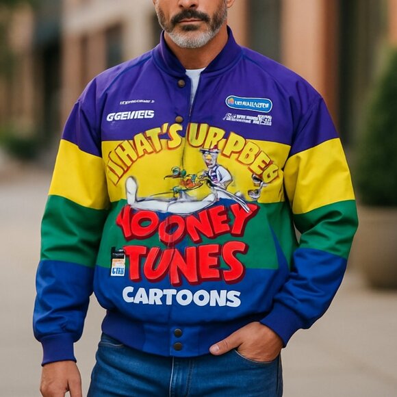 NWT Members Only Racer Jacket Looney Tunes Men M Medium Multicolor - Picture 1 of 9
